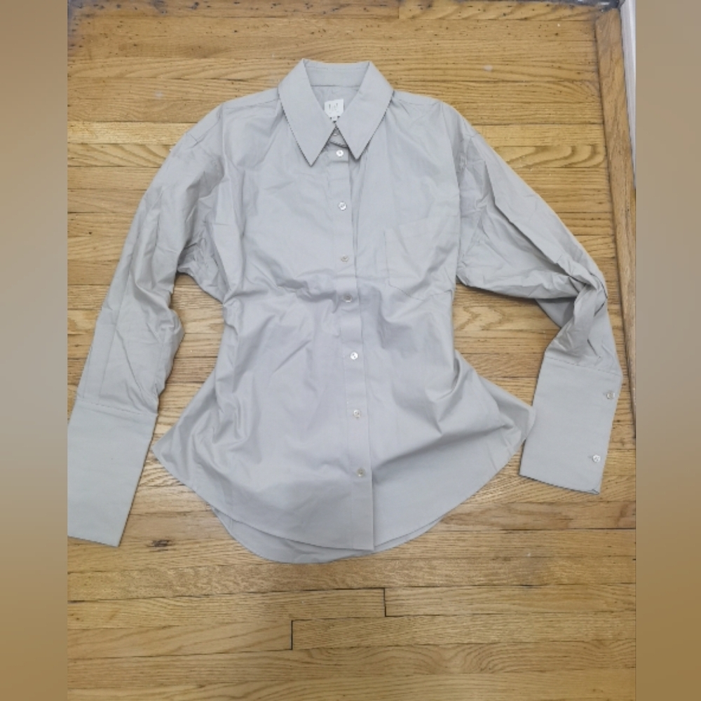 HELSA Poplin Lace Back Cotton Shirt - Picture 4 of 7